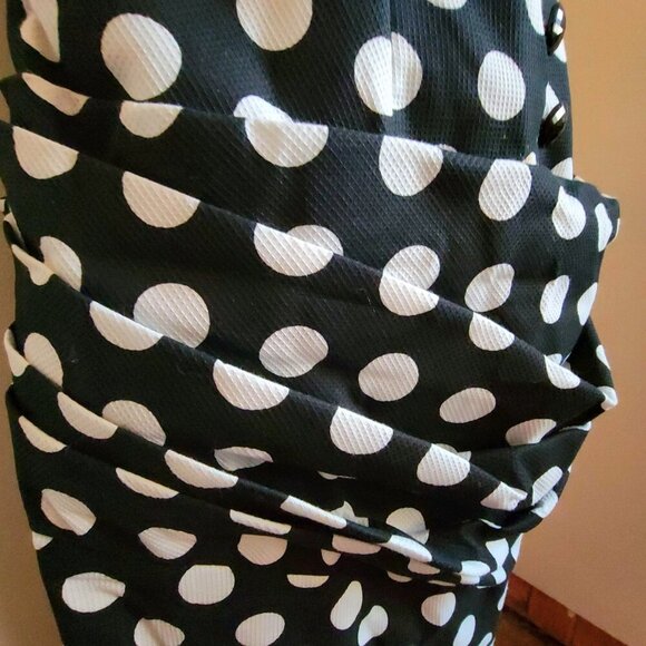 Vintage Y2K 80s 90s Black & White Polka Dot Off-Shoulder Dress with Rached Detai - Picture 10 of 16
